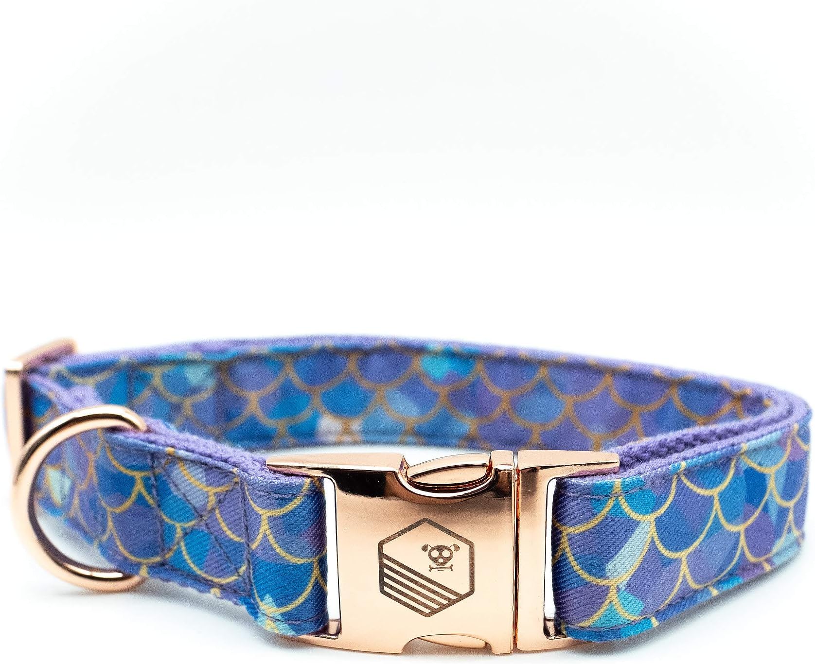 One Sweet Pup Dog Collar | ROSE GOLD EDITION | Adjustable | Quick-release buckle | Modern design | Suitable for puppy, small, medium & large dogs | Pattern: Mermaid | Size: Little [20-40cm]