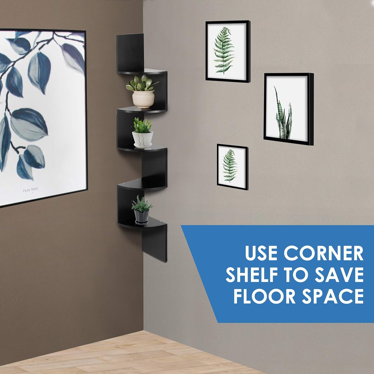 Wall Mount Corner Shelves, 5 Tier Zigzag Decorative Design by Halter, Black: Kitchen & Dining