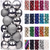 Emopeak 24 Count Silver Christmas Balls Ornaments 2.5 Inch | Shatterproof, Medium Size For Christmas Tree, Matte Glitter Shiny Finishes, Holiday Wedding Party Decoration