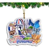 Quwsne Christmas Ornament for Paris France City Travel Souvenir Acrylic Xmas Tree Decoration Double Sided Hanging Pendant Collection Car Backpack Accessories E