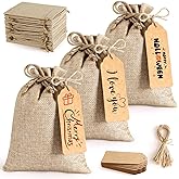 25Set Reusable Burlap Gift Bags with Drawstring, 5x7" Small Party Favor Gift Bags + Bonus Gift Tags & String, Brown Linen Sacks Bag for Wedding Party Favor, Coffee, DIY Craft Sachet Bulk Bags