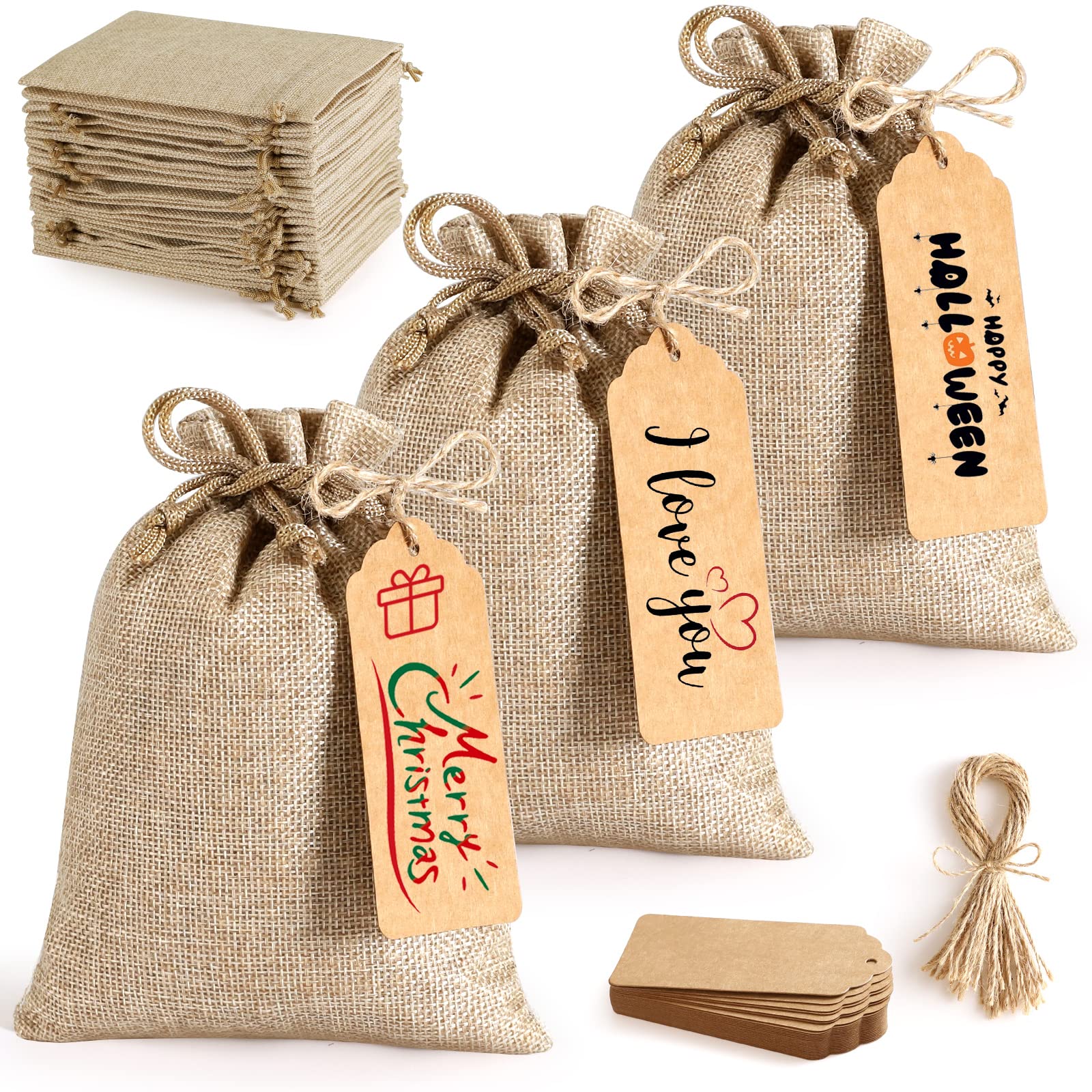 Photo 1 of 25Set Reusable Burlap Gift Bags with Drawstring, 5x7" Small Party Favor Gift Bags + Bonus Gift Tags & String, Brown Linen Sacks Bag for Wedding Party Favor, Coffee, DIY Craft Sachet Bulk BagsLPNPMBA7747953
