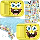 Spongebob Birthday Decorations for Party | Serves 16 | Plastic Tablecloth, Plates, Napkins, Sticker | Officially Licensed