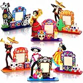 Dia De Los Muertos Decorations Picture Frames Day of the Dead Altar Ofrenda | 6 Set Wooden Frames with Mini Sugar Skull Candle Marigold, Dia De Los Muertos Altar Kit for Mexican Halloween Calaveras Decor
