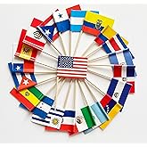 stidsds Latin America 21 Countries Toothpick Flags Mini Small Spanish Language Speaking Assorted Latino Cupcake Toppers Stick Flag National Festival Party Decoration(105 pcs)