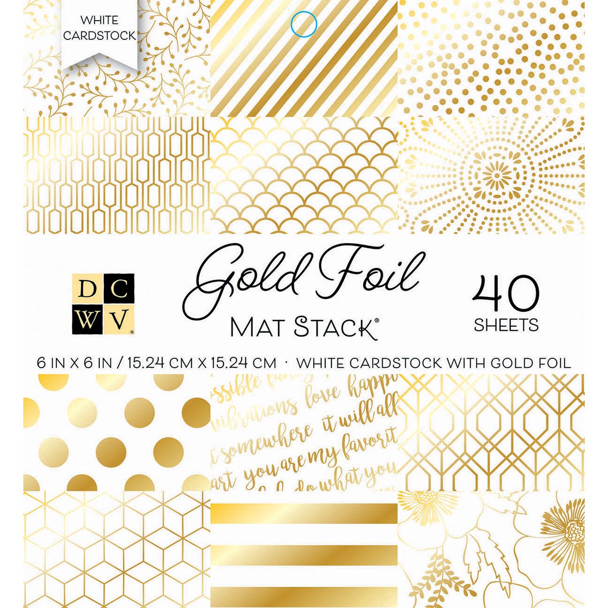 DCWVE Die Cuts with A View Stack 6 x 6-Double-Sided Foil-40 Sheet PS-006-00141, 6" x 6", Gold Foil - White W/Gold Foil