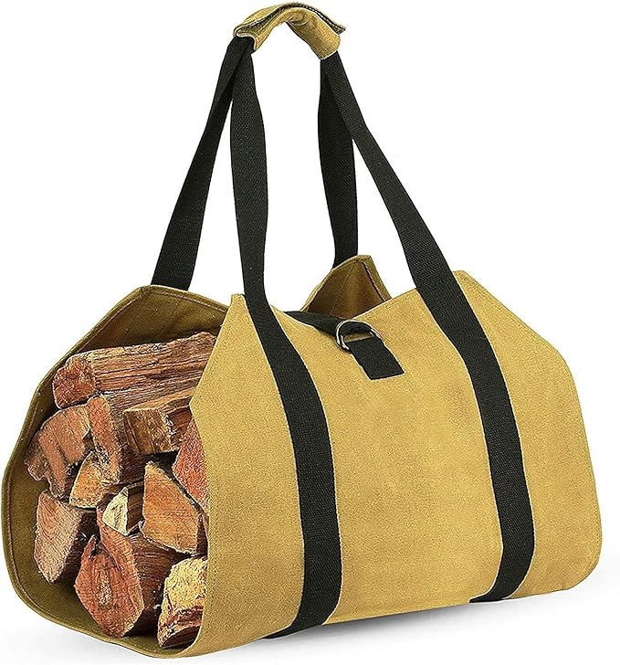 Canvas Firewood Log Carrier with Super Strong Double Straps for