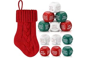 Hollowfly 12 Pcs Christmas Dice Gift Exchange Game for Family Party Christmas Party Stocking Stuffers Gift Exchange Dice Game Xmas Ice Breaking Tools with Stocking for Women Men Adults(Multicolor)