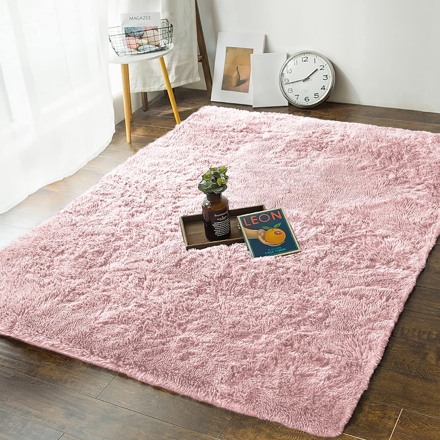 MOONLIGHT20015 Rugs Living Room Bedroom- Fluffy Shaggy Pink Area Rugs Non-Slip - Modern Super Soft Thick Pile Plush Carpet - Non Shedding Easy To Clean Rug, 80cm x 150cm
