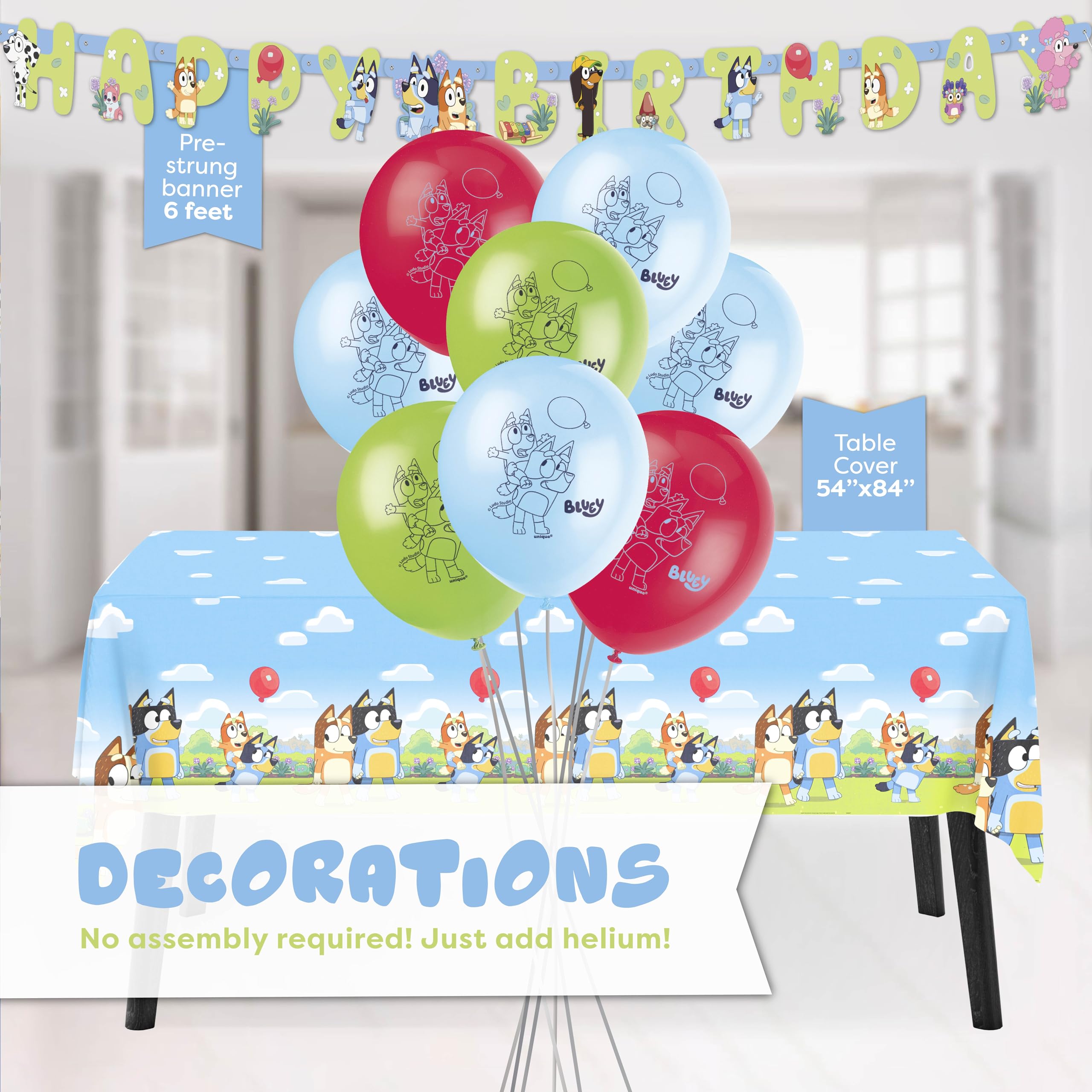 Bluey Birthday Decorations and Party Supplies | Serves 16 Guests | Bluey Party Decorations | Banner, Tablecloth, Balloons, Plates and Napkins, Sticker | Officially Licensed