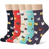 YSense Womens Cute Animal Socks 5 Pairs, Dog Cat Novelty Cartoon Crew Funny Socks Stocking Stuffers Gifts for Women Girl