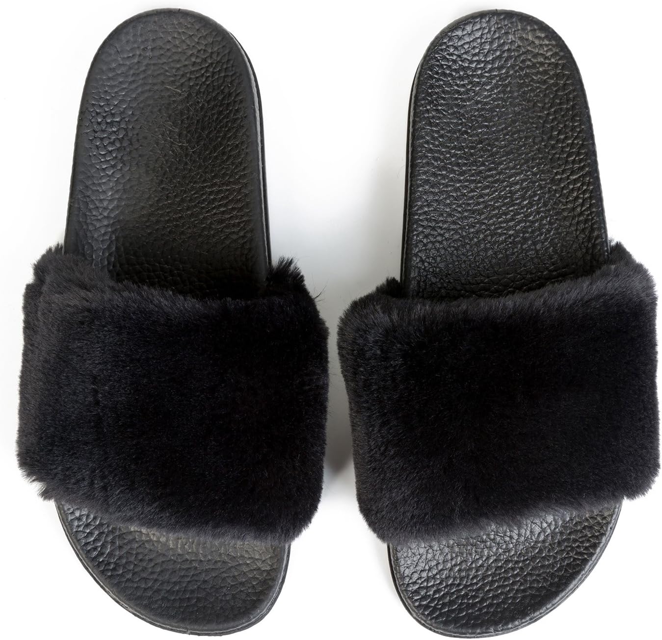 JINKUNL Women's Furry Slippers Open Toe Indoor Outdoor Casual Flat Slide Sandals