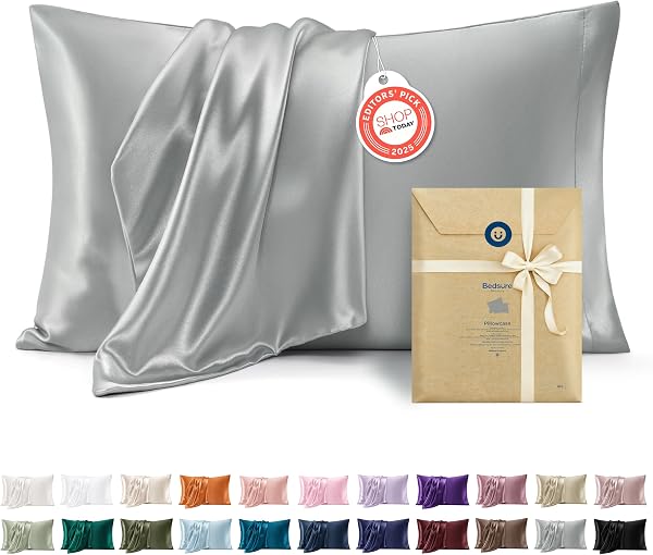 Bedsure Satin Pillowcase, Similar to Silk Pillow Cases Queen Size Set of 2, Cooling Pillow Case Covers with Envelope Closure,