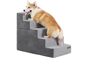LE SURE Lesure Dog Stairs for Small Dogs and Cats Foldable Pet Steps for High Beds and Couch with CertiPUR-US Certified Foam and Non-Slip Bottom, Grey, 5 Steps