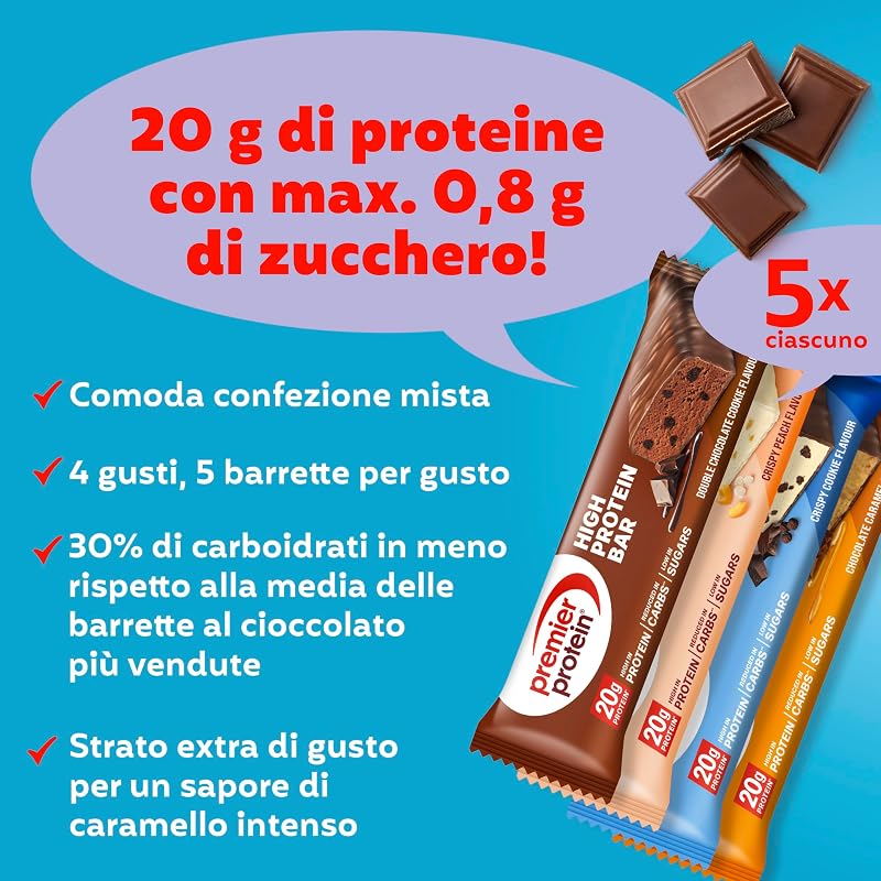 - High Protein Bar 50% - Multiflavourbox - 20x40g - Low Sugar - Low Carb - High Protein Bar