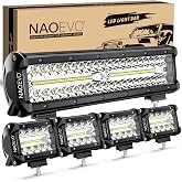 NAOEVO 12 Inch LED Light Bar with 4PCS 4 Inch LED Pod/Off Road/Fog Lights | 540W 54000LM Spot Flood Combo Off Road Lights Bar, Aluminum LED Driving/Fog Light Bar for Truck Car ATV Boat, 1 Year Warranty