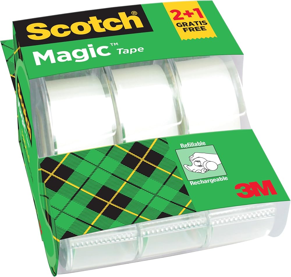 Scotch Magic Tape Promo Pack 2 Rolls + 1 Free Handheld Dispenser 19 mm