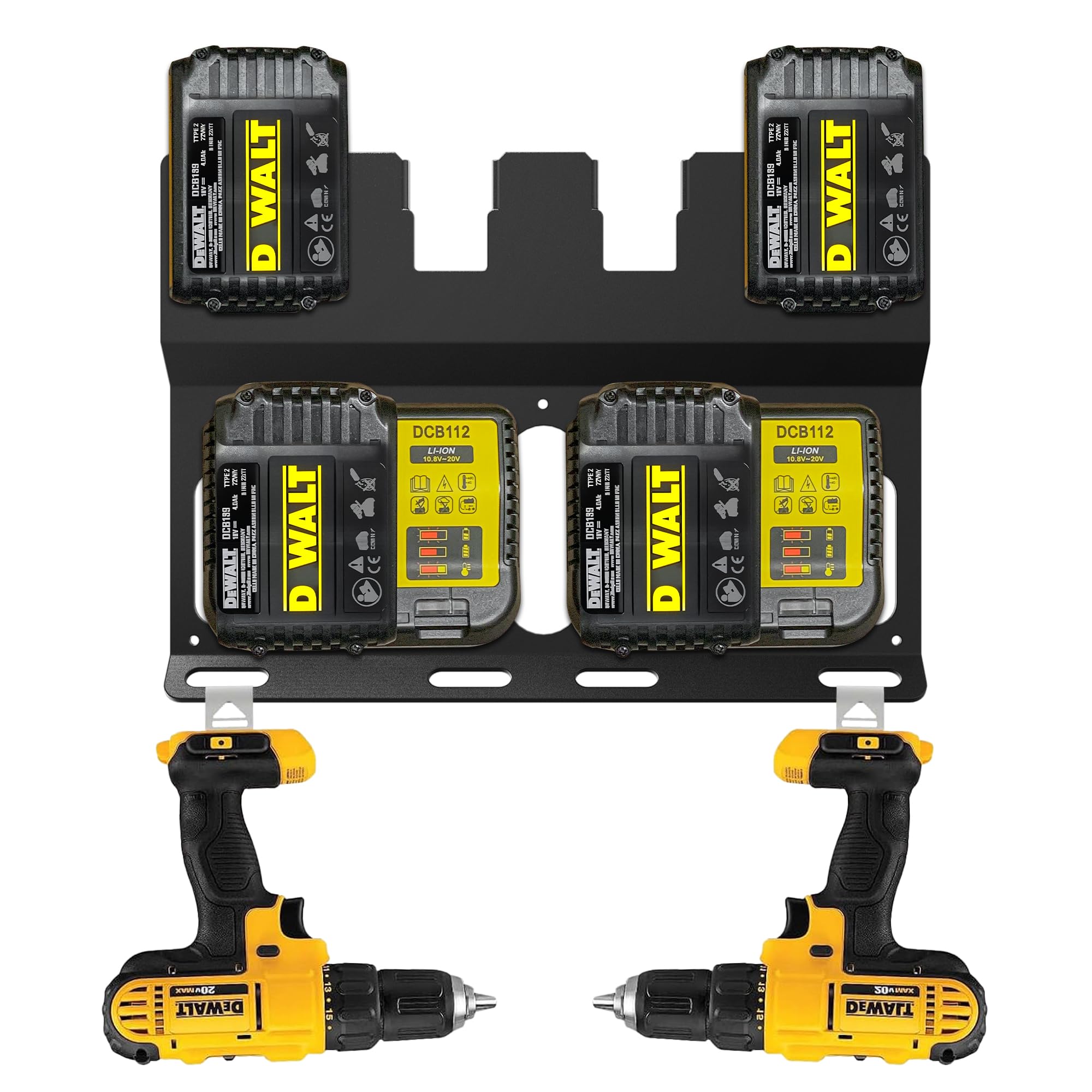Photo 1 of Metal Wall Mount Bracket for Dewalt 20V & 18V Battery and DCB112 & DCB115 Charger,Battery Holder Wall Mount Storage Organizer Rack Great for Workshop/Garage/Utility Cart/Van to Save Space with Srews