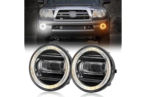 SUPAREE LED Fog Lights with Halo Ring White DRL/Yellow Turn Signal Fit for Tacoma 2005-2011/Tundra 2007-2013/Solara 2004-2006/Sequoia 2008-2015 Ideal for All-Weather Conditions,2 Pack