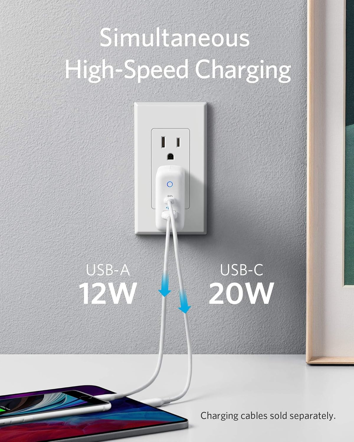 USB C Charger, Anker 32W 2 Port Charger with 20W USB C Power Adapter, PowerPort PD 2 with Foldable Plug for iPad Pro, iPhone 12/12 Pro / 12 Mini / 11/ XS/Max/XR/X, Pixel, Galaxy, and More