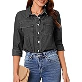 GRAPENT Denim Button Down Shirts for Women Long Sleeve Western Casual Lightweight Collared Pocket Jean Shirt Shacket Top