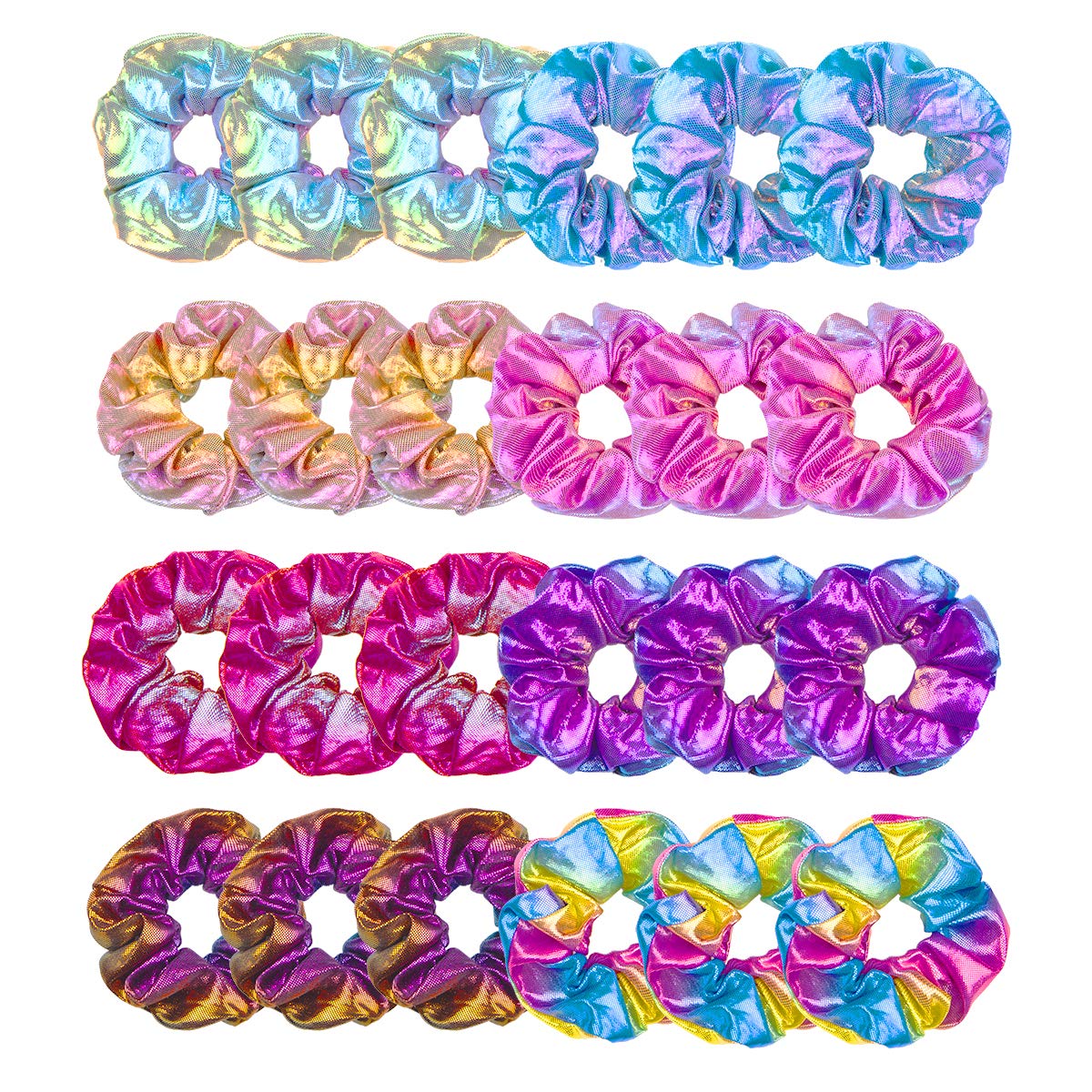 Hair Scrunchies for Girls, 24 Pcs Shiny Scrunchies Metallic Hair Tie for Women