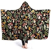 Nagasena Mushrooms Hooded Blanket Gift for Girls Boys - Vintage Mushrooms Collage Wearable Blanket Warm Throws Cozy, Cute Unisex Snuggle Wrap for Adults & Kids -Kid (50X40 in)