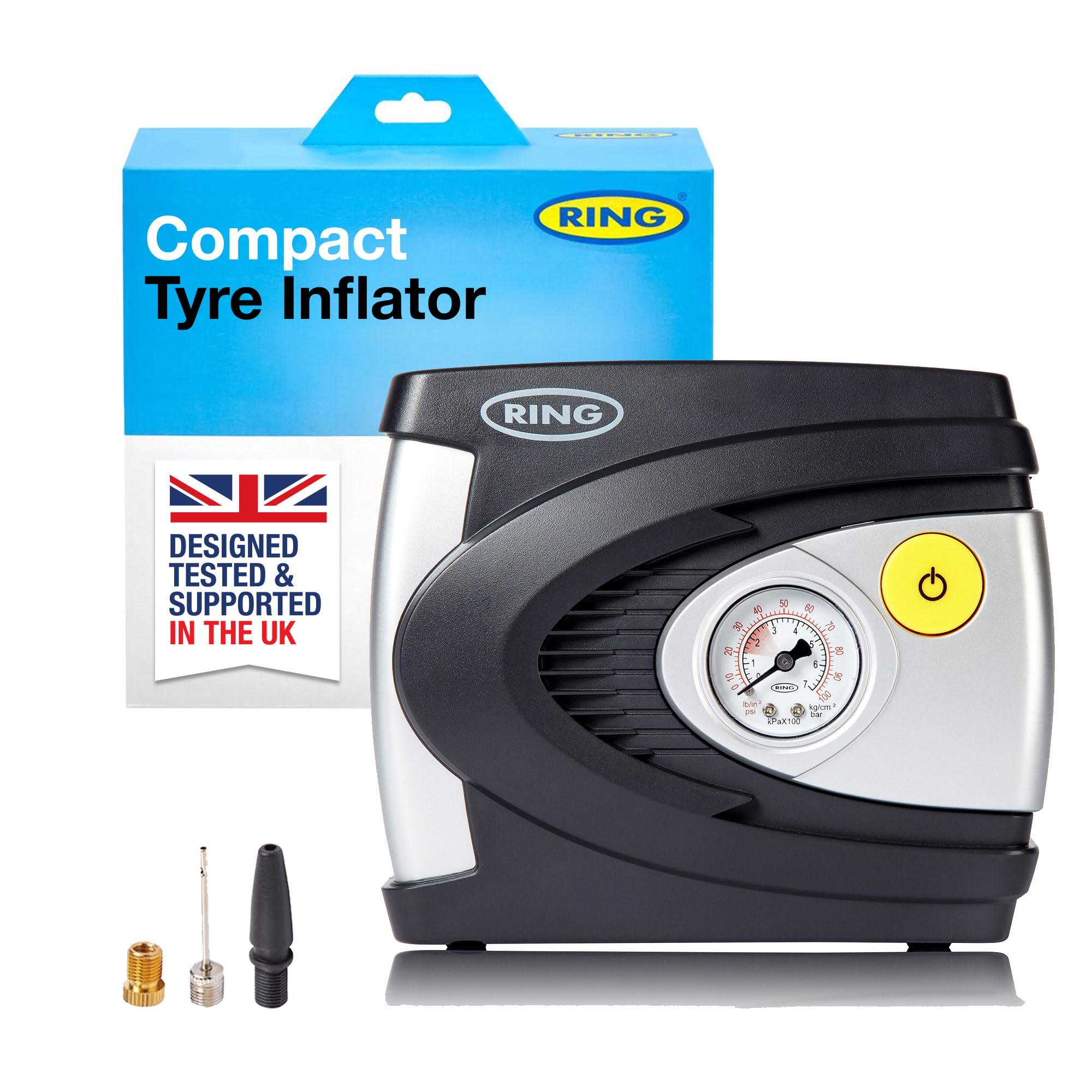 RING TYREINFLATE 610 Analogue Tyre Inflator Air Compressor with Adaptor Kit - Results in PSI & BAR