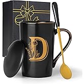Jmugmt Letter D Personalized Initial Mugs with Flower, Letter D Personalized Coffee Mug, Customized Cool Letters Mugs for Women, Bridal Shower Gifts, Women's Initials Gifts Mug 14 OZ Matte Black