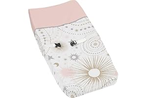 Blush Pink, Gold, Grey and White Star and Moon Changing Pad Cover for Celestial Collection by Sweet Jojo Designs