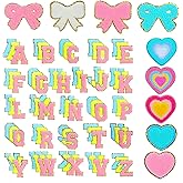 Kaloolon Chenille Patches for Clothing Letter Self Adhesive 87 Pcs Cute Colorful Love Heart Bow Patches for Jeans Embroidered Applique (Novel Style)