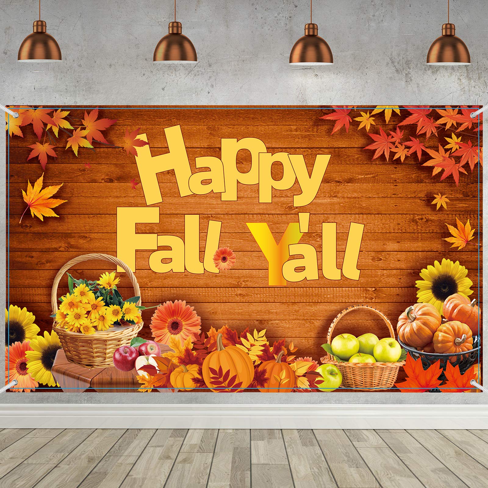 Blulu Happy Fall Y'all Backdrop Banner Fall Party Decorations Extra Large Fabric Autumn Harvest Background Banner Thanksgiving Party Supplies, 72.8 x 43.3 Inch(Vintage)