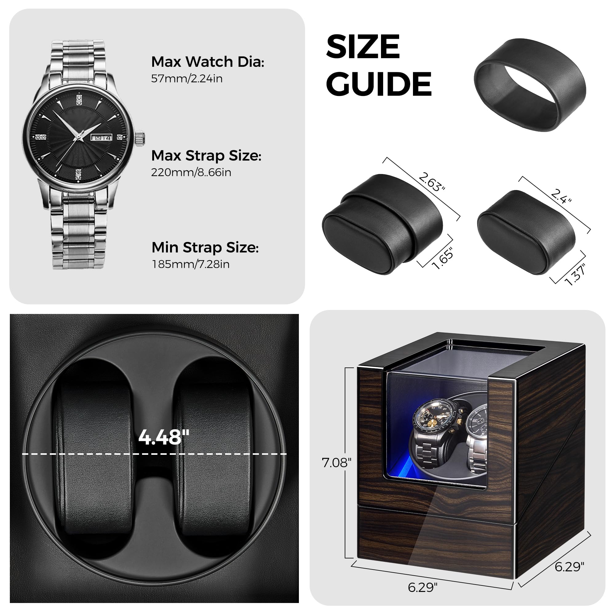 ANWBROAD ANWBROAD Watch Winders for Automatic Watches, New Ebony-Colored Piano Finish Automatic Watch Winder Box, Rotating Watch Case with 4 Rotation Modes, Quiet Motor, LED for Man Woman's Watches UJWW001E
