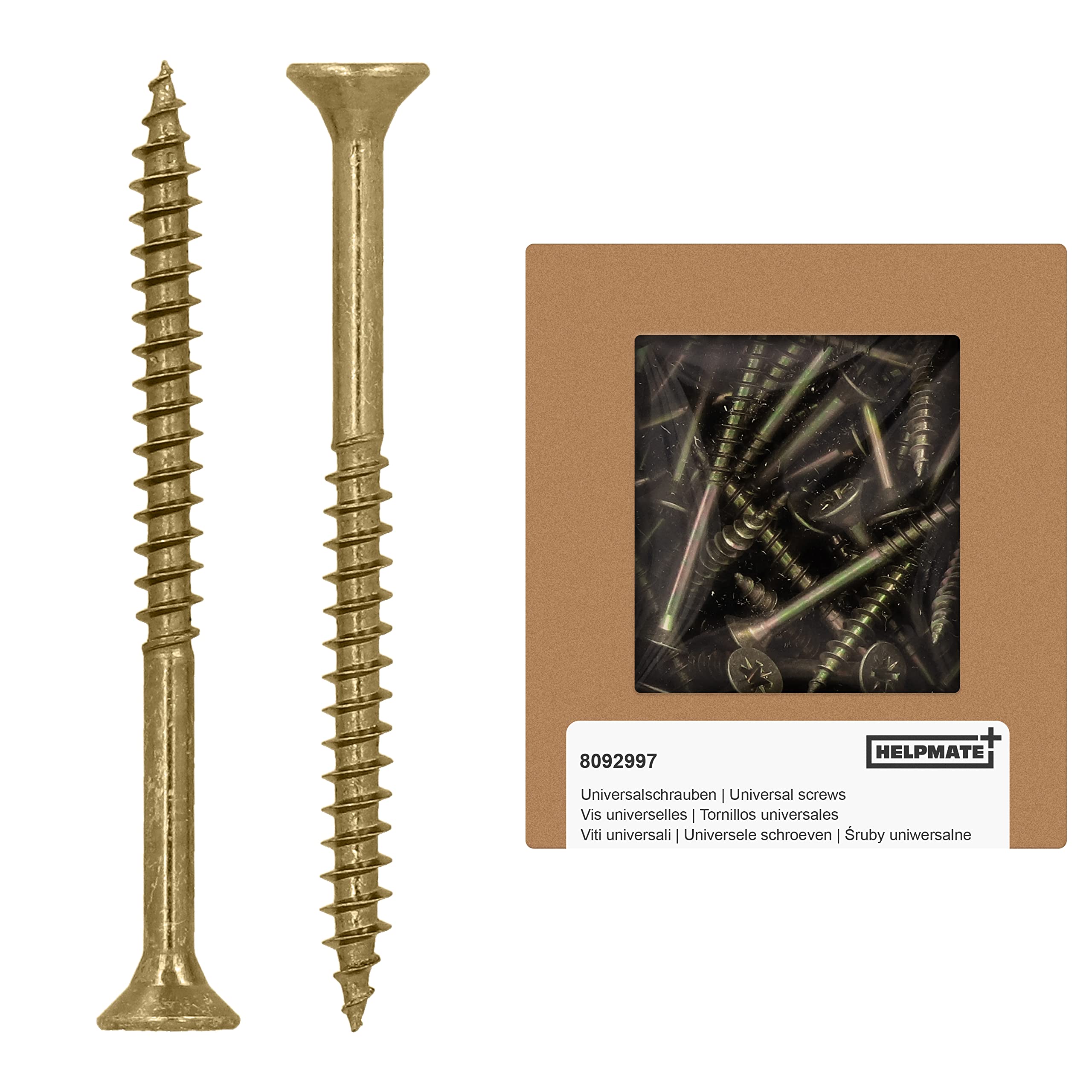 HELPMATE - Universal screws, countersunk head, 4.5x60, yellow passivated - 125 pieces Wood screws with PZ 2 drive and partial thread - Chipboard screws for indoor use and protected outdoor areas