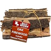Billy Buckskin Oak Firewood Bundle, Seasoned Logs for Camping, 18 Lb | Seasoned Fire Logs with Fatwood Starter Sticks, For Fire Pit, Campfire, Fireplace, Wood Stoves, Camping Accessories