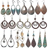 11 Pairs Vintage Drop Dangle Earrings for Women Boho Earring Jewelry Set Retro Flower Dangly Earring Teardrop Sun and Moon Earrings for Mother's Day Christmas