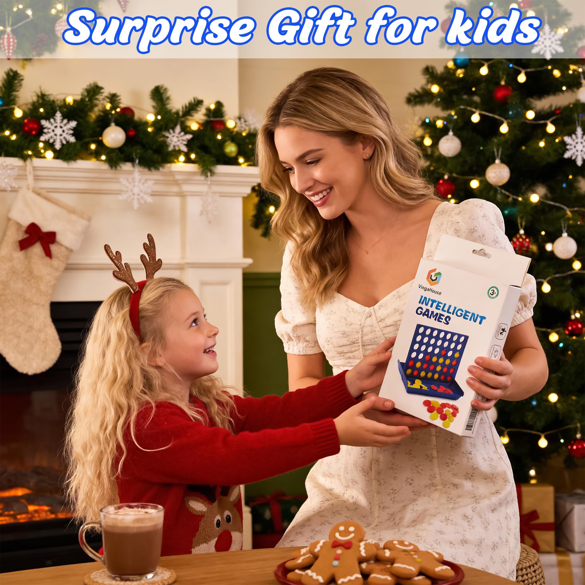 VingaHouse 4 in Einer Reihe Spiel, Strategiespiel für 2 Spieler, Familienspiel ab 3, 4, 5, 6 Jahren, Pädagogisches Lernspielzeug für Kinder und Erwachsene, Geschenkidee für Zuhause und Reisen (Groß) 2