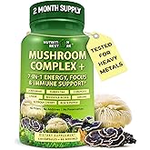 Organic Mushroom Complex: Lion's Mane, Turkey Tail, Cordyceps, Chaga, Contains Naturally Occurring Beta Glucans - Organic Energy & Immune Support Blend: Rhodiola Rosea, Ginseng & Acerola Cherry 120Ct