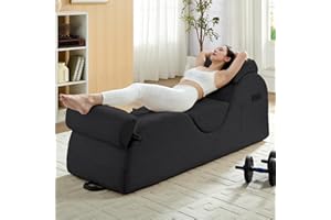 Mjkone Corduroy Yoga Chair for Adult, Chaise Lounge Chair Indoor with Side Pockets, Headrest, Waist Cushion, Movable Footrest