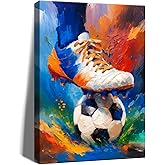 Frimeeme Framed Soccer Canvas Decor,Soccer Wall Art,Soccer Canvas Wall Art For Modern Artwork Home Decor For Bedroom Boys Room Teen Kids Playroom Framed 12"X16"