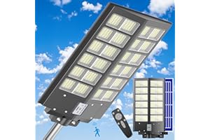 XCQMHF Solar Street Light Dusk to Dawn 6000W, 600000LM, 7000K Brightness, IP67 Waterproof, Motion Sensor, Lights Outdoor Street Light for Security and Safety (6000W-1Pack)
