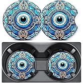 2 Pack Car Coasters for Cup Holders,Evil Eye Car Cup Holder Coasters,2.75" Universal Size Anti Slip Rubber Mat,Automotive Cup Holder Decal Decor,Car Accessories Interior for Men,Women