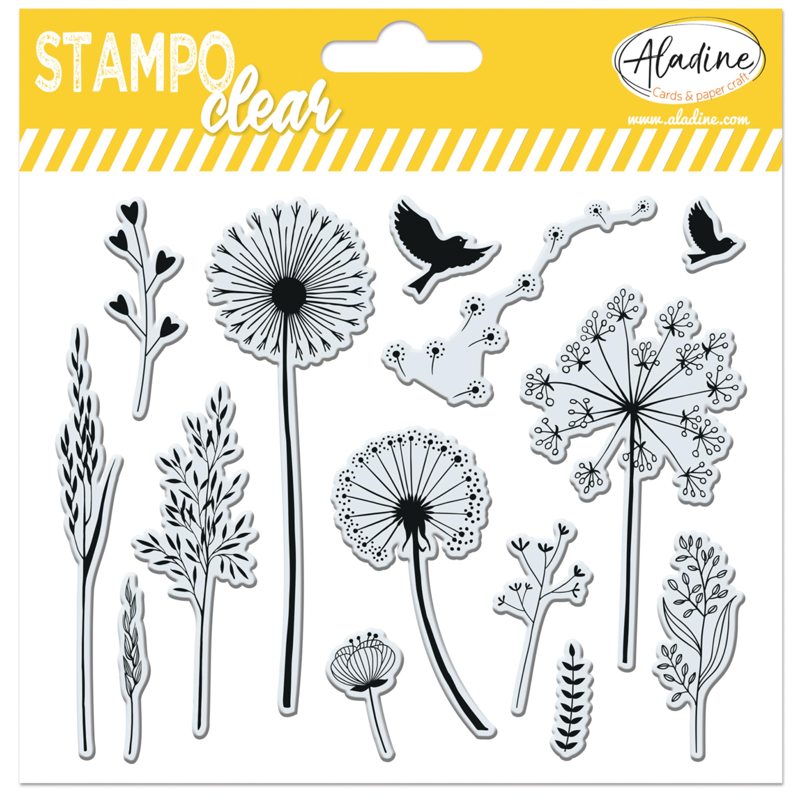 Aladine - Stampo Clear Florida - Creative Transparent Stamps - DIY and Scrapbooking - Precise Placement of Patterns - Sheet of 13 Silicone Stamps