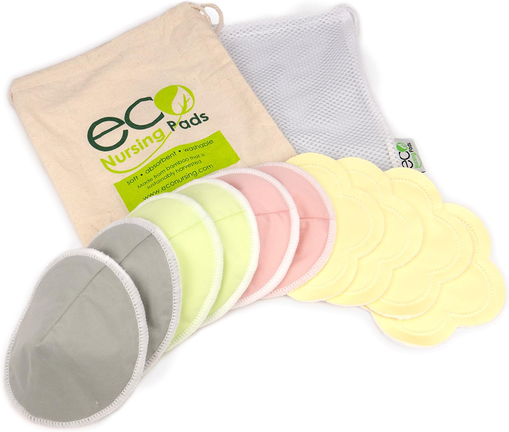 Contoured Washable Reusable Bamboo Nursing Pads, Organic Bamboo Breastfeeding Pads, Ultra-Soft Velvet Flower Pads, 10 Pack with 2 Pouches & E-Book
