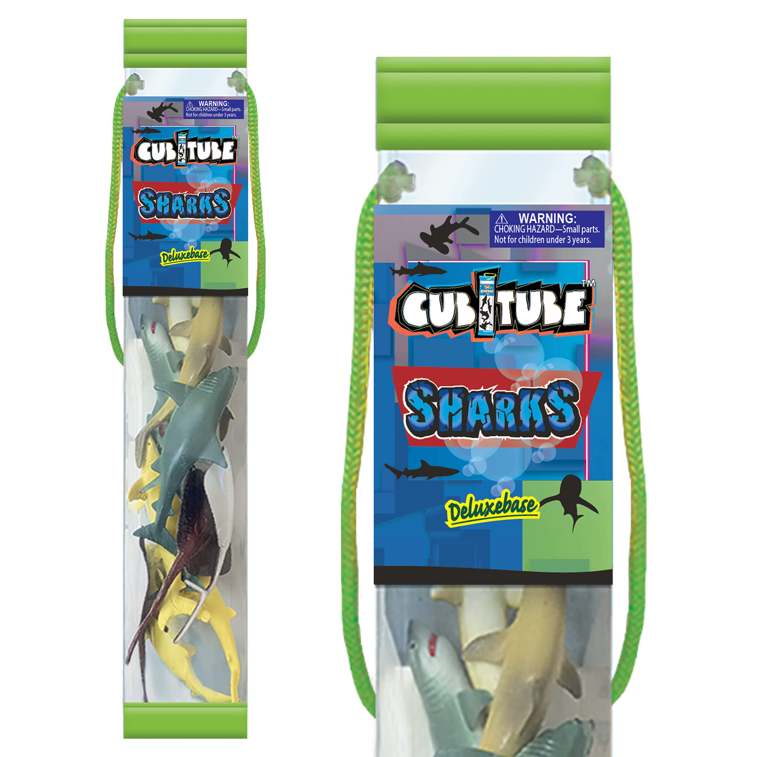 Cubitube - Sharks from Deluxebase. 11-Piece Sea Life Toys Set, Mini Ocean Creatures Figurines with Travel Tube for Small World Learning, Educational Animal Toy Playset for Kids, Ages 3+.
