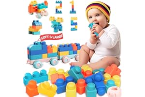 ROHSCE Kids Building Blocks Colorful Soft Blocks for Toddlers, Building Block Sets 21 PCS, Stem Toddler Toys Large Building Toys Baby Teething Gifts