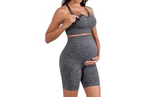 Lataly Womens Nursing Maternity 2 Piece workout Set for Breastfeeding-Bra&Yoga Shorts for Pregnancy Activewear Outfit