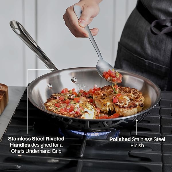 ALL-CLAD D3® STAINLESS STEEL 12 INCH FRYING PAN WITH LID- MADE IN THE USA- THE ORIGINAL BONDED PROFESSIONAL COOKWARE- OVEN SAFE & INDUCTION COMPATIBLE