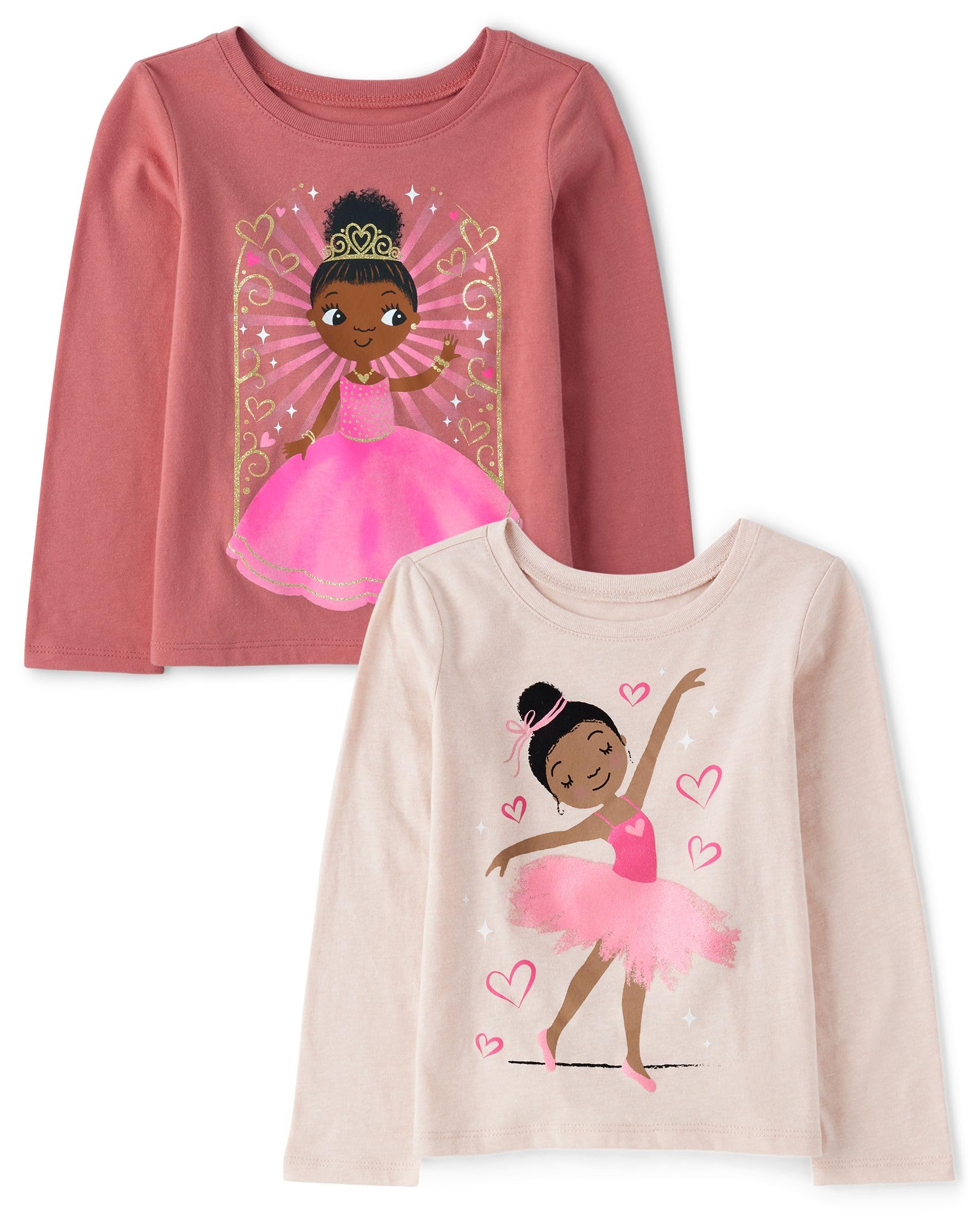 Photo 1 of The Children's Place Baby-Girls and Toddler Assorted Everyday Long Sleeve Graphic T-Shirts,Multipacks Dance Girl/Girl Princess 2-Pack 18-24MONTH