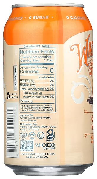 WATERLOO SPARKLING WATER ORANGE VANILLA SPARKLING WATER SGL, 12 FZ